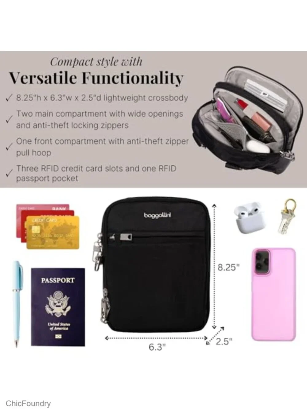 Anti-Theft Crossbody Bag with RFID & Locking Zippers